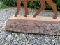 Preview: Edelrost Hirsch mit Schlitten auf Holzbrett