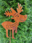 Preview: Edelrost Gartenstecker Elch mit Schal