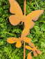 Preview: Edelrost Gartenstecker Schmetterlingsband, mit Glaskugel
