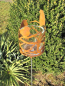Preview: Edelrost Gartenstecker Windlicht Vögel mit Glaseinsatz
