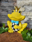 Preview: Keramik Frosch Fridolin mit Krone und Mascherl, hellgrün