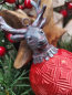 Preview: Christbaumkugel Outdoor Argento rot, mit Hirschkopf silber