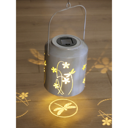 Preview: LED Solarlaterne Blumen, Libelle, grau