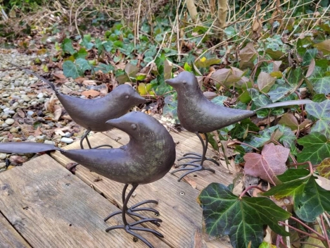 3er Set Vögel, dunkelbraun lackiert