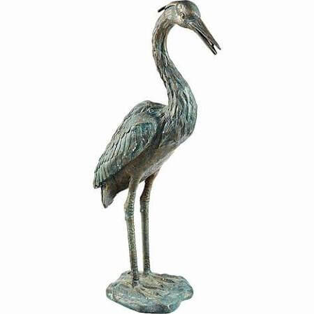 Bronzeskulptur Graureiher, wasserspeiend