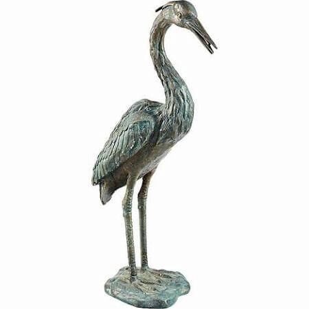 Bronzeskulptur Graureiher, wasserspeiend