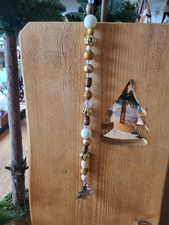 Weihnachtshänger Holz-Gold, mit silbernem Baum