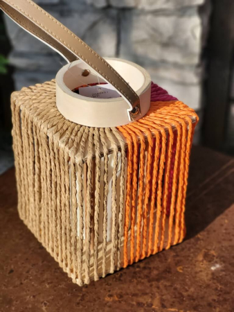 Preview: Boho LED Laterne Nista quadratisch, pink-orange