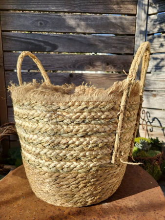 Boho Rohrkolbenkorb Melania mit Fransen, zum Bepflanzen