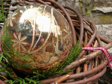 Preview: Christbaumkugel Amaranja Blätter, altgold