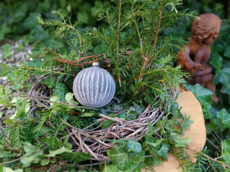 Preview: Christbaumkugel Babiole, Streifen eng, Rostoptik geeist