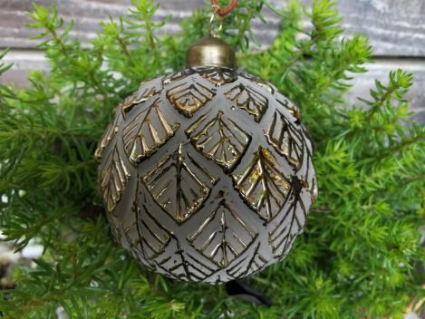 Preview: Christbaumkugel Mailo Due Blatt, creme-gold