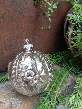 Christbaumkugel Cosmata Blumenornament, beige