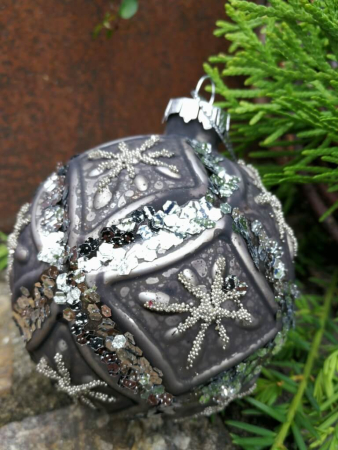 Preview: Christbaumkugel Cosmata Glitter, grau