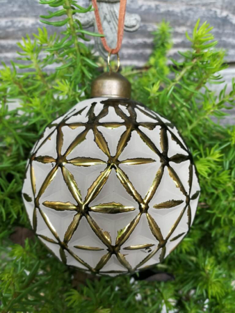 Preview: Christbaumkugel Mailo Quattro Dreieck, creme-gold