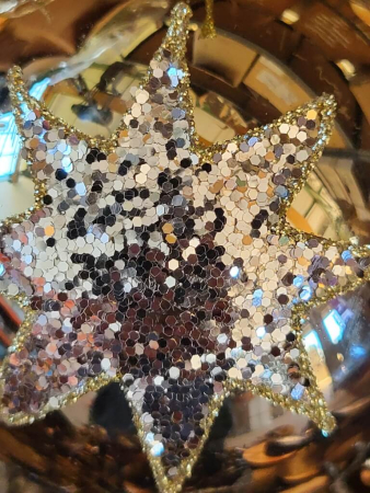 Preview: Christbaumkugel Glitzerstern, gold
