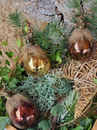 Preview: Weihnachtskugel Hirsch mit Fell, gold