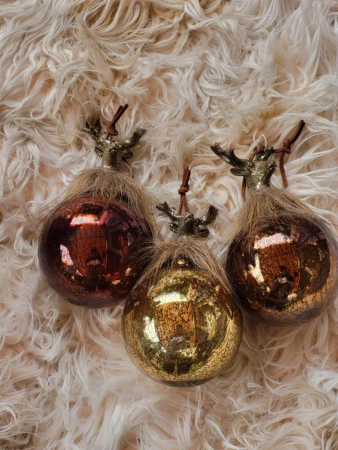 Weihnachtskugel Hirsch mit Fell, braun