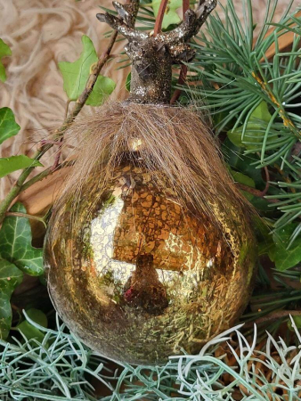 Weihnachtskugel Hirsch mit Fell, gold