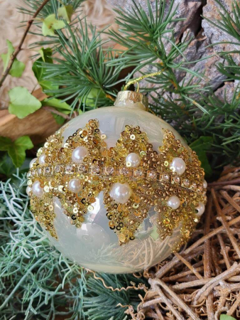 Weihnachtskugel Opulent, creme-gold opak