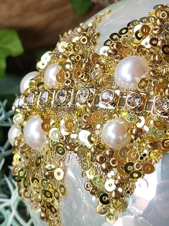 Preview: Weihnachtskugel Opulent, creme-gold opak