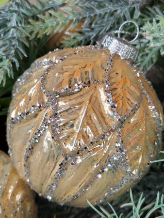 Christbaumkugel Pompös, Blattrand oben, creme-silber