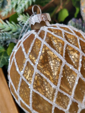 Preview: Christbaumkugel Pompös, Rauten gold mit weiß