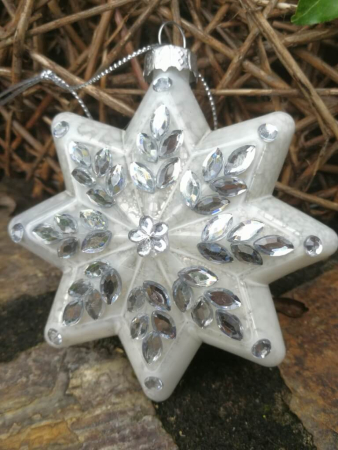 Christbaumkugel Stern Glitta, silber mit Straßdeko komplett