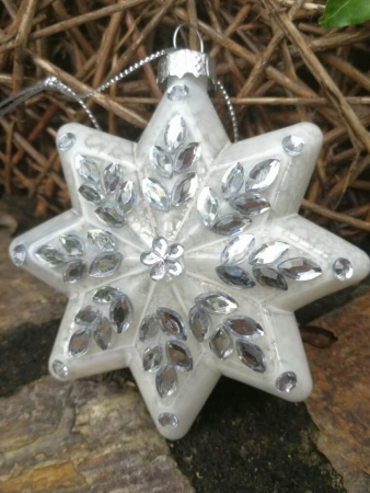Christbaumkugel Stern Glitta, silber mit Straßdeko komplett