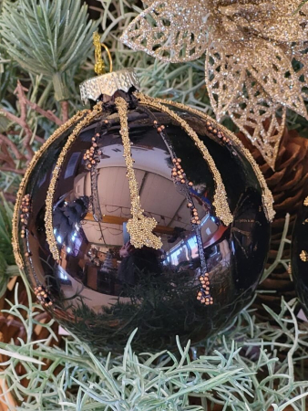 Christbaumkugel Meyra Stern oben, schwarz-gold