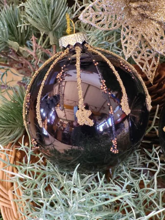 Preview: Christbaumkugel Meyra Stern oben, schwarz-gold