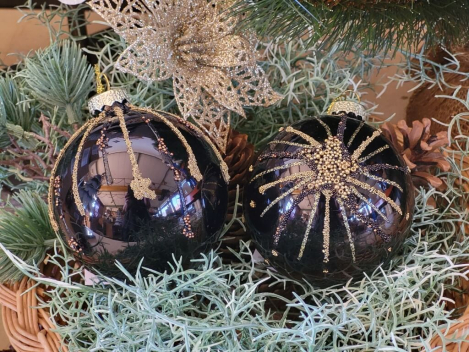 Preview: Christbaumkugel Meyra Stern vorn, schwarz-gold