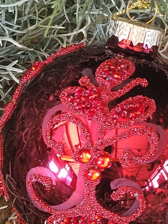 Preview: Christbaumkugel Oriana, Ornament Blüte glänzend, rot