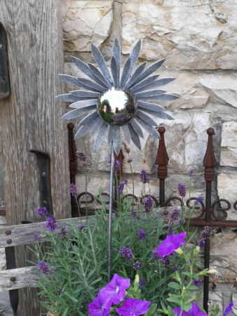 Shabby Chic Blume Oksana mit Edelstahlkugel, kleine Blätter (Kleinformat)