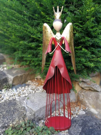 Dekoengel Enkeli, rot-gold, Hand oben
