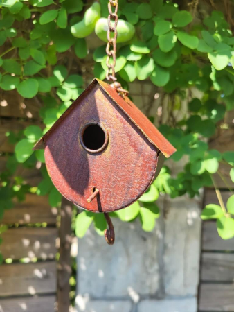 Deko-Vogelhaus zum Hängen, halbrund, Rostoptik, klein