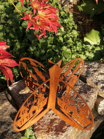 Preview: Edelrost Halloween Kürbis 3D, mit Fledermäusen