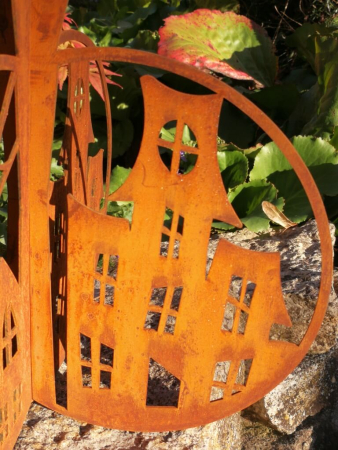 Preview: Edelrost Halloween Kürbis 3D, mit Geisterstadt