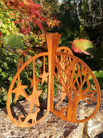 Preview: Edelrost Halloween Kürbis 3D, mit Sternen