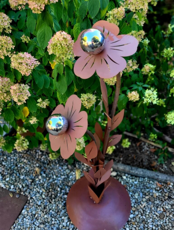 Edelrost Glasblume Sophia, 2 Blüten, Edelstahl