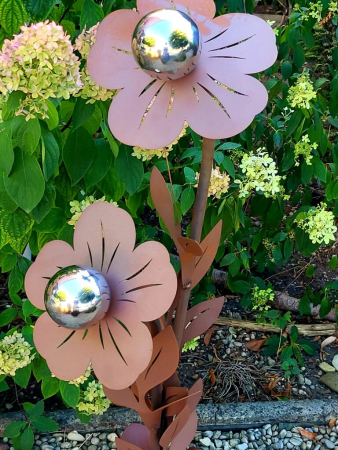 Preview: Edelrost Glasblume Sophia, 2 Blüten, Edelstahl