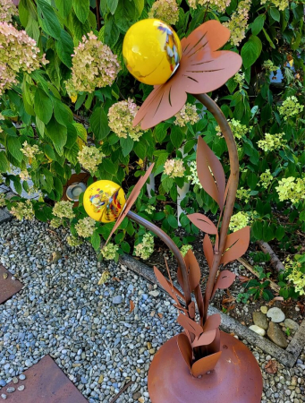 Edelrost Glasblume Sophia, 2 Blüten, gelbe Kugeln
