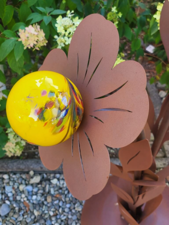 Edelrost Glasblume Sophia, 2 Blüten, gelbe Kugeln