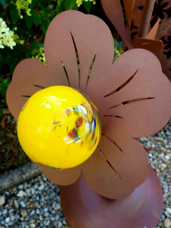 Edelrost Glasblume Sophia, 2 Blüten, gelbe Kugeln