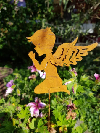 Garten Rost-Deko Gartenstecker Engel mit Posaune Weihnachts Blumenbeet Deko 