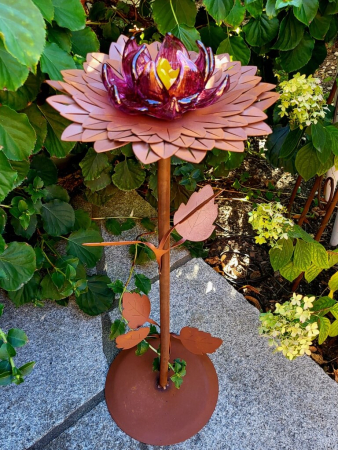 Edelrost Glasblume Dahlie 1 Blüte, weinrot