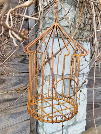 Preview: Edelrost Dekokäfig zum Hängen, Runddach