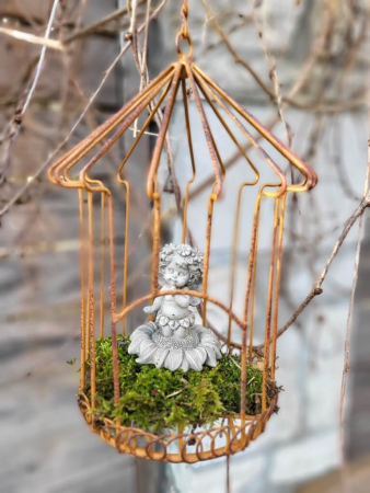 Preview: Edelrost Dekokäfig zum Hängen, Runddach