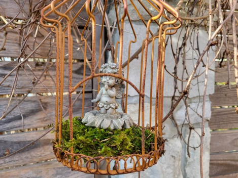 Preview: Edelrost Dekokäfig zum Hängen, Runddach