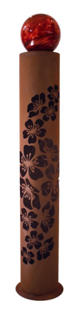 Preview: Edelrost Solarsäule Blossom mit Glaskugel